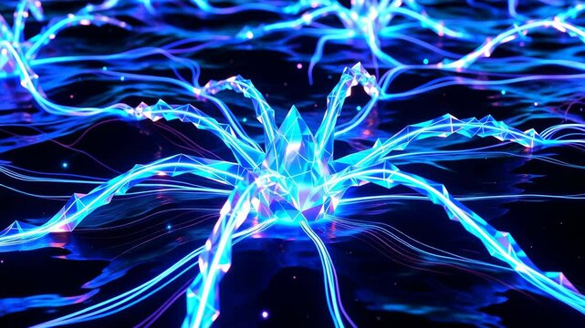 A blue and purple image of a brain with many blue and purple lines
