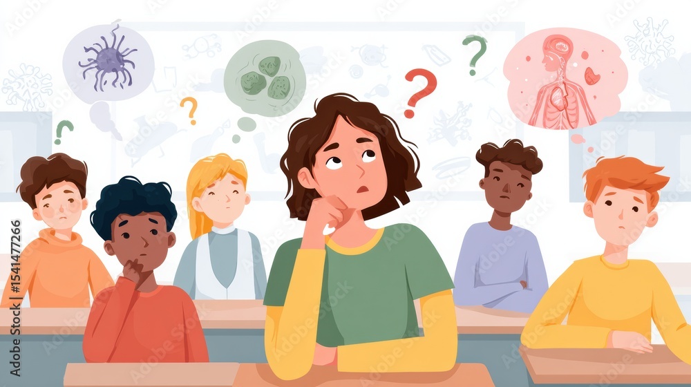Poster understanding how to explain illness to classmates through engaging visual aids in a classroom setti