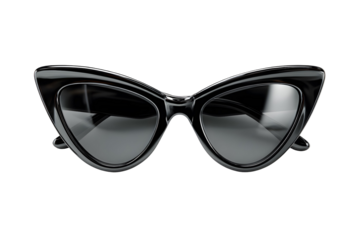 Stylish cat-eye sunglasses with a glossy black frame against a transparent background