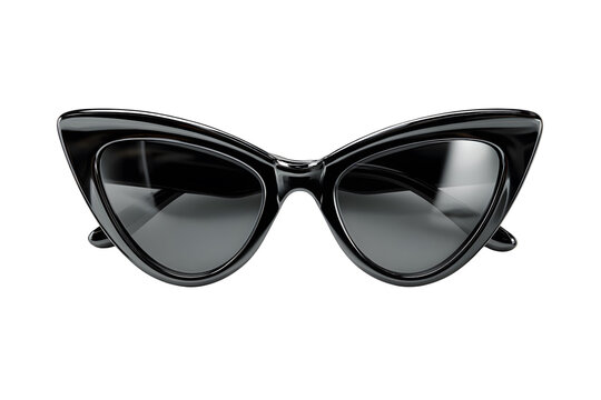 Stylish cat-eye sunglasses with a glossy black frame against a transparent background