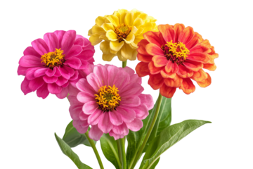 High-resolution zinnia flower cluster PNG with transparent background, perfect for seamless floral cutouts and digital design projects