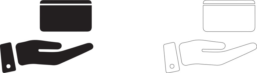 Bank card in the palm of your hand. Vector template.