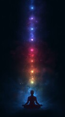Obraz premium Meditative silhouette with colorful energy flow.