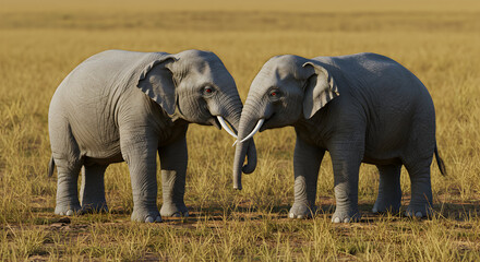 Two Elephants Touching Trunks In A Field Showcasing Friendship and Love