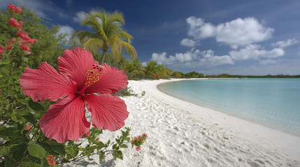 Hibiscus Flower on Pristine Tropical Beach