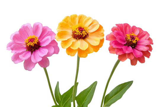 High-resolution zinnia flower cluster PNG with transparent background, perfect for seamless floral cutouts and digital design projects