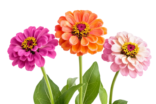 High-resolution zinnia flower cluster PNG with transparent background, perfect for seamless floral cutouts and digital design projects