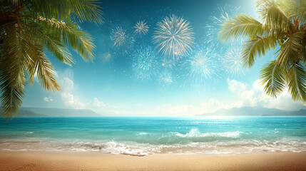 Tropical Beach Fireworks Celebration