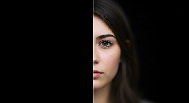 Close-Up of Woman&rsquo;s Face with Half Focused on Eyes