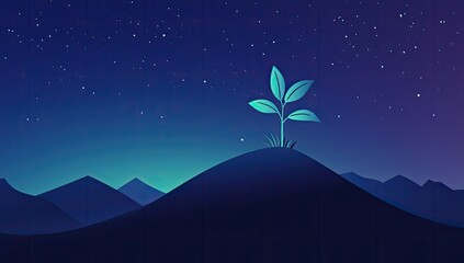 Glowing plant on hill at night
