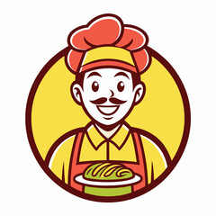 Fototapeta premium Cartoon Baker Character Holding Freshly Baked Bread Perfect for Bakery Logos Food Illustrations or Culinary Designs with a Cheerful and Appetizing Theme and a Retro