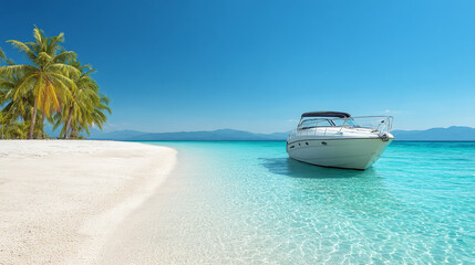 Luxury Yacht Moored at a Tropical Beach Paradise