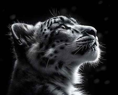 Resting snow leopard in striking black and white portrait - Powered by Adobe
