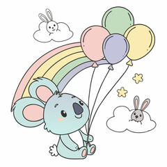 Cheerful expression on a Blue koala in a Soft pastel theme, with under a mushroom – Soft Pastel vector art