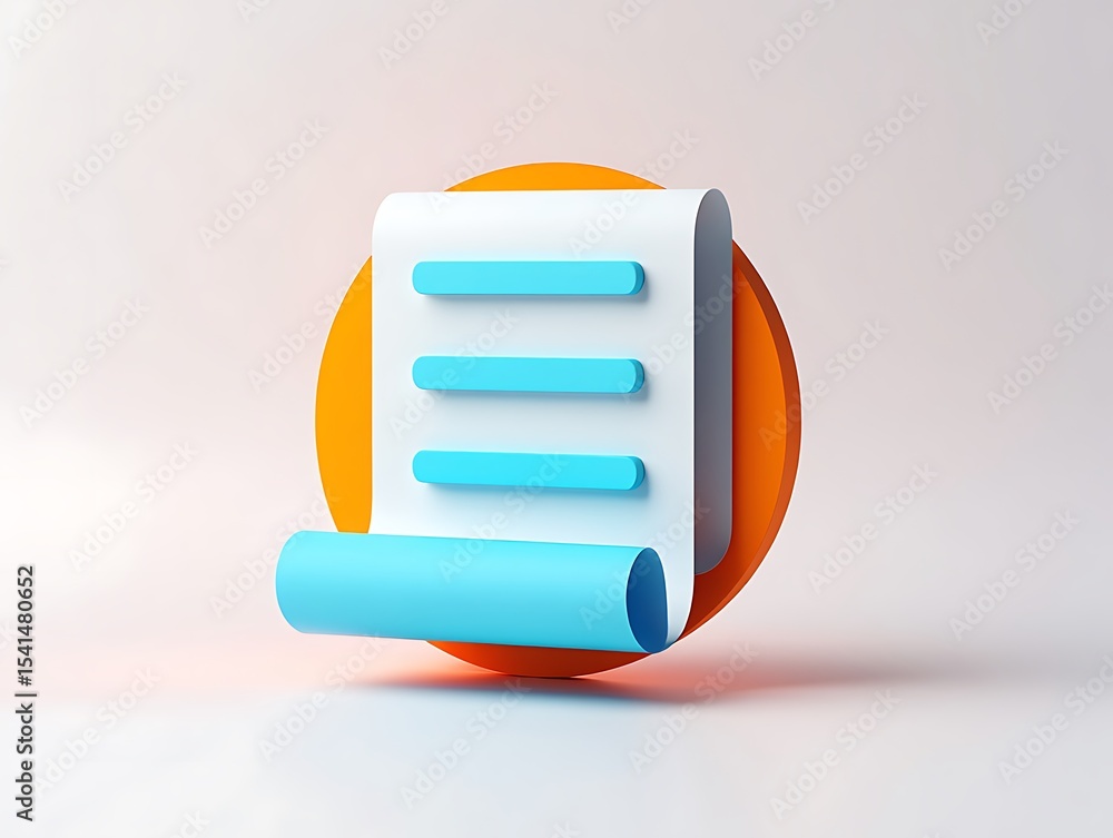 Fototapete three dimensional light blue and white document icon on an orange circle against a white background 