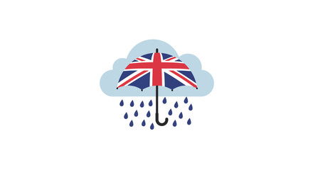 British flag umbrella shielding from rain clouds, a symbol of protection.