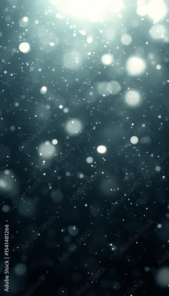Poster elegant silver particle swirls with shimmering bokeh light streaks on dark background for luxury use