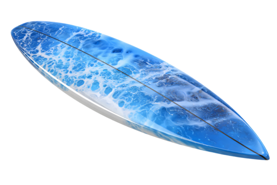 Ocean-inspired surfboard with captivating blue and white wave pattern design