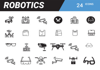 Robotics Icons: A collection of intricately designed icons representing various facets of robotics and automation, conveying innovation and the cutting edge of technology.