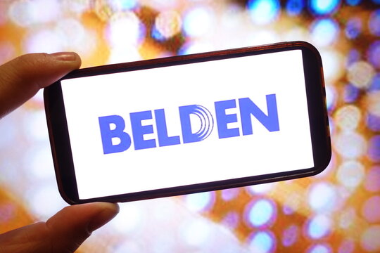 Konskie, Poland - March 27, 2025: Belden company logo displayed on mobile phone