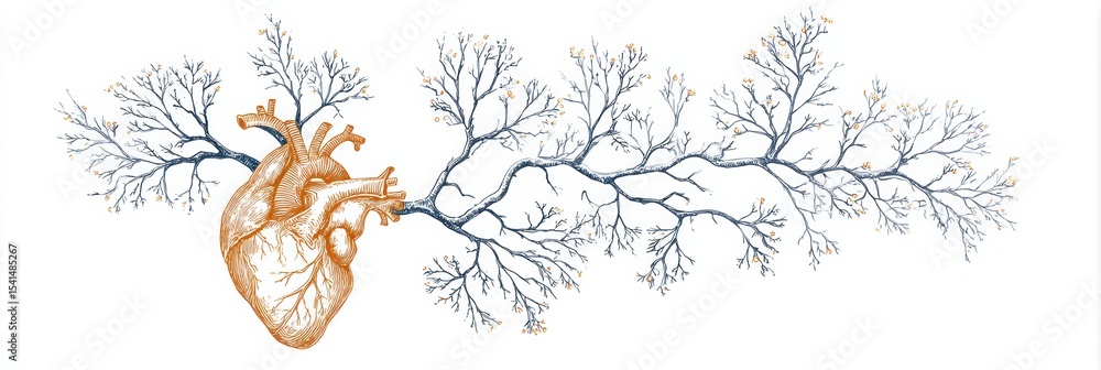 Poster heart illustration with intricate branches symbolizing growth and connection in nature and life