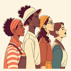 Diverse Group of Women Standing Side by Side Looking Forward with Hopeful Expressions