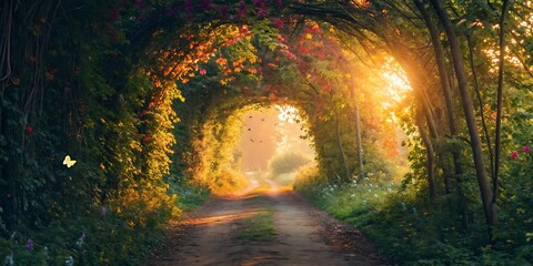 Magical Autumn Path Through a Lush Forest Arch