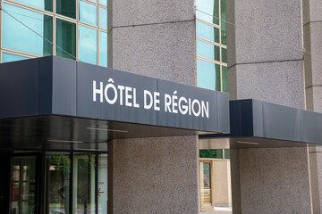 hotel de region french text sign regional council entrance of building headquarters