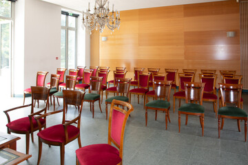 wedding city hall spacious town hall with natural light and empty chairs ready for marriage event