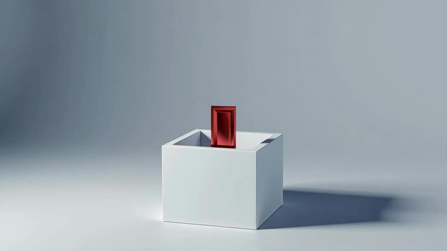 A large red arrow points downward into an open white box, set against a plain light background.