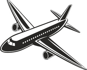 Sleek Passenger Jet Silhouette: Aerodynamic Profile of an Airliner in Flight, Representing Global Travel and Modern Aviation on White Canvas