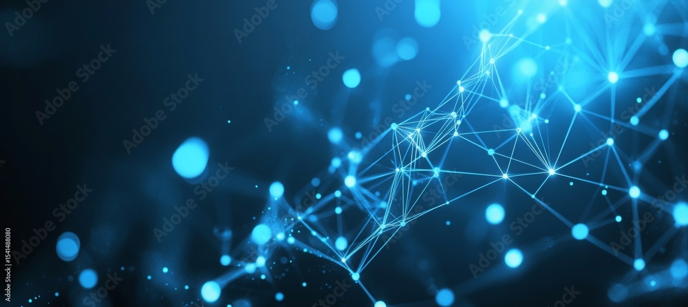 Poster futuristic technology with abstract network of blue interconnections and digital data visualizations