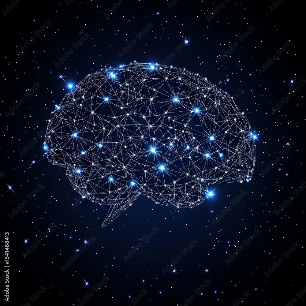 Wall mural abstract glowing brain design in space