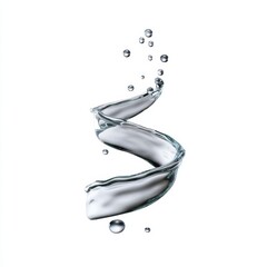 Pure Organic Water Splash in Spiraling Motion with Scattered Beads Against White Background - Photorealistic Nature Shot
