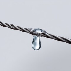 Macro Close-up of Water Film on Curved Wire Showing Surface Tension - Photorealistic Illustration on White Background