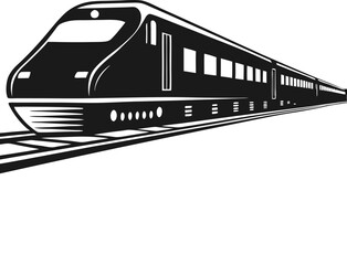 Sleek High-Speed Train Silhouette: Aerodynamic Profile of a Bullet Train on Tracks, Representing Modern Efficiency and Fast Travel on White Canvas