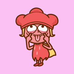 変顔であっかんべーをする女の子のイラスト／A girl sticking out her tongue with a funny face