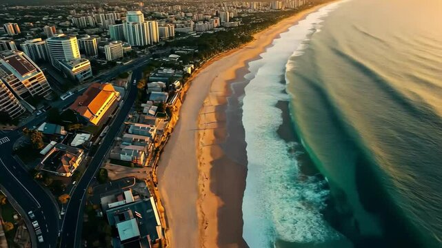 Aerial view of Tamarama Beach coast showcasing golden sands and surf in Sydney, City of Sydney aerial view Tamarama beach coast and Architecture
