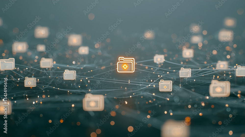Poster digital file network: conceptual visualization of digital files and interconnected network in the on