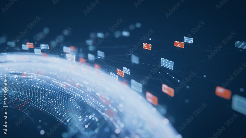 Poster data stream across the globe: visualize the flow of digital data coursing across the world. a striki