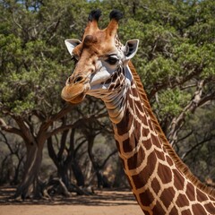 Fototapeta premium giraffe eating grass