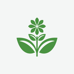 Stylized green plant logo with symmetrical leaves and floral motif on white background. Perfect for eco-friendly, nature, organic, and wellness branding.