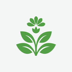 Stylized green plant logo with symmetrical leaves and floral motif on white background. Perfect for eco-friendly, nature, organic, and wellness branding.