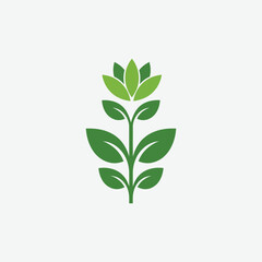 Stylized green plant logo with symmetrical leaves and floral motif on white background. Perfect for eco-friendly, nature, organic, and wellness branding.
