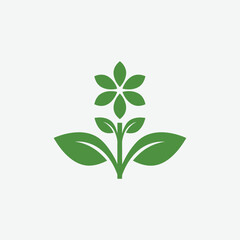 Stylized green plant logo with symmetrical leaves and floral motif on white background. Perfect for eco-friendly, nature, organic, and wellness branding.