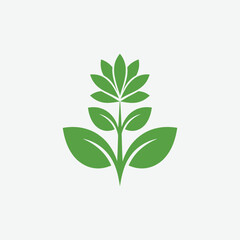 Stylized green plant logo with symmetrical leaves and floral motif on white background. Perfect for eco-friendly, nature, organic, and wellness branding.