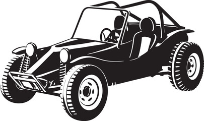 Classic Dune Buggy Silhouette: Playful Outline of an Open-Air Off-Road Vehicle, Capturing Freedom and Desert Adventure on White Background