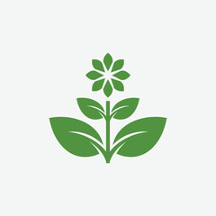 Stylized green plant logo with symmetrical leaves and floral motif on white background. Perfect for eco-friendly, nature, organic, and wellness branding.