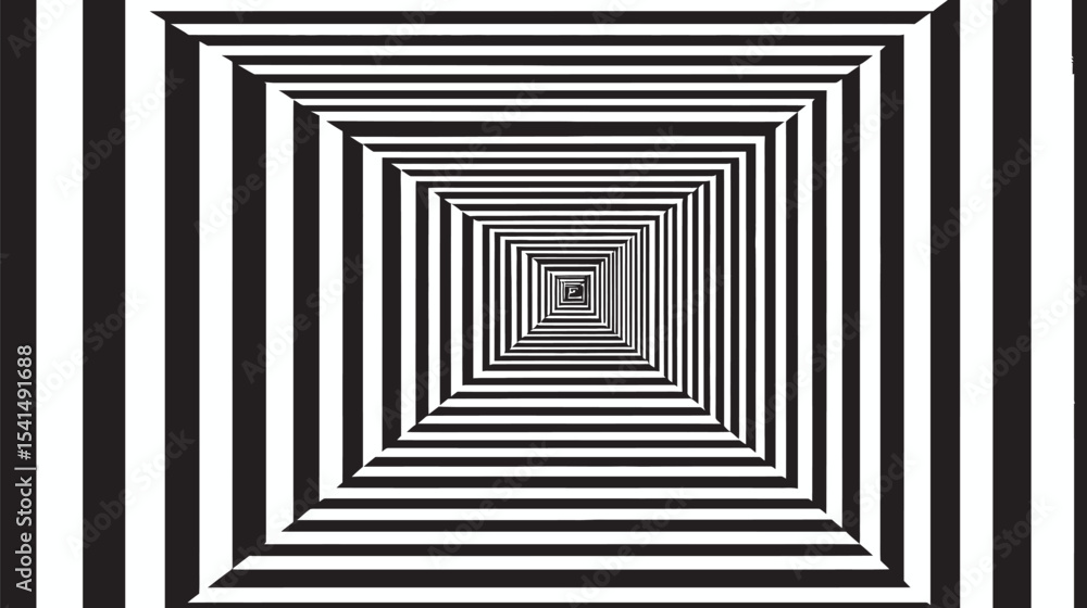 Poster alternating stripes form receding squares creating optical illusion scene depth