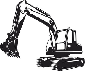 Heavy Excavator Silhouette: Powerful Outline of a Construction Digging Machine, Representing Earthmoving and Development on White Background